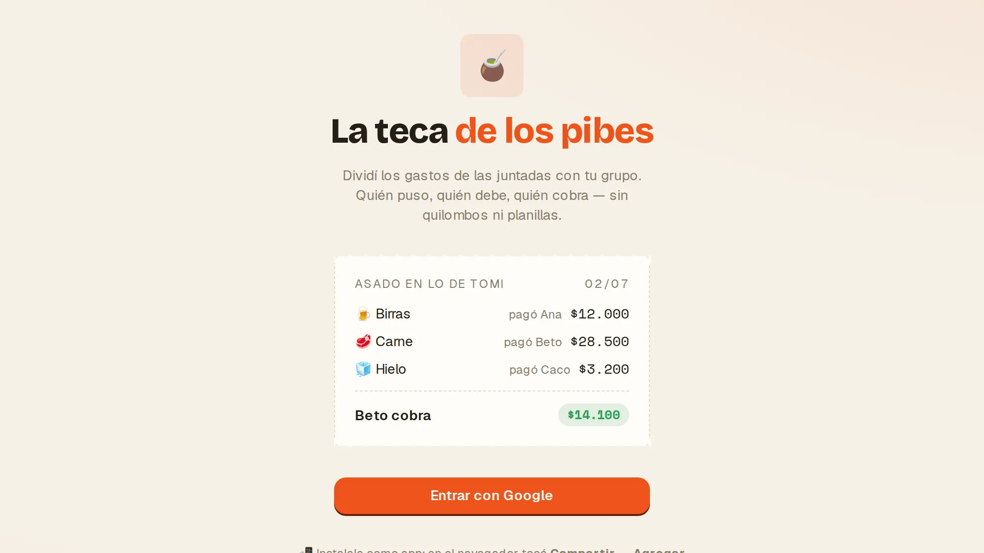 La teca de los pibes — Divisor de gastos