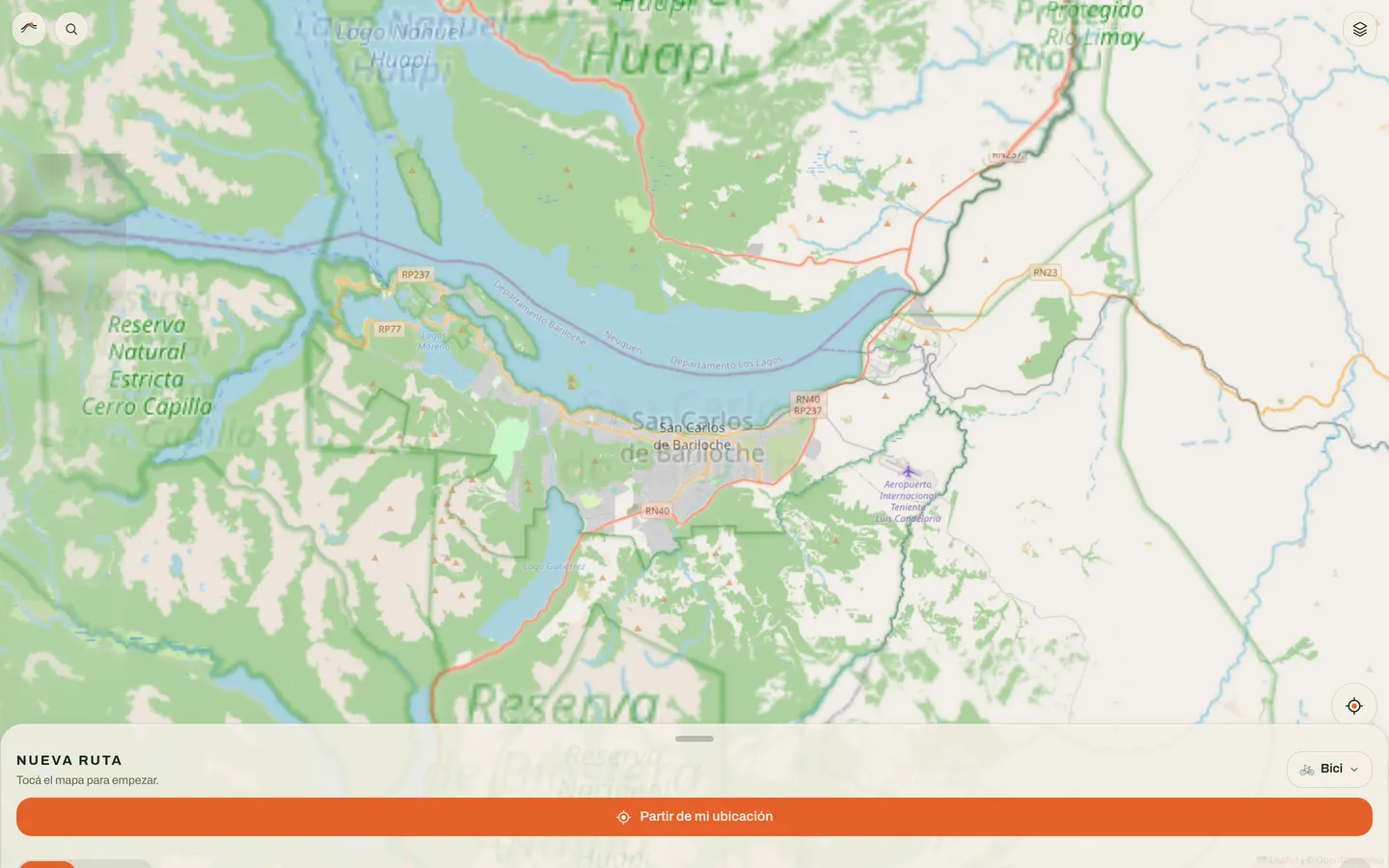 Mapa de Bariloche y el Nahuel Huapi con capa de relieve