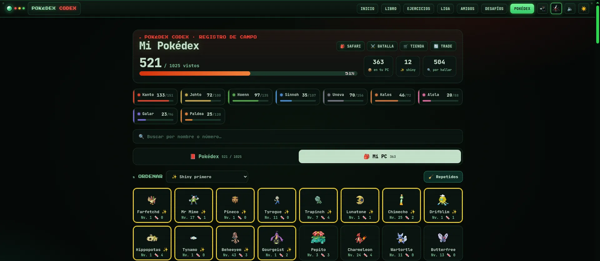 La Pokédex: colección con niveles, evolución y estadísticas